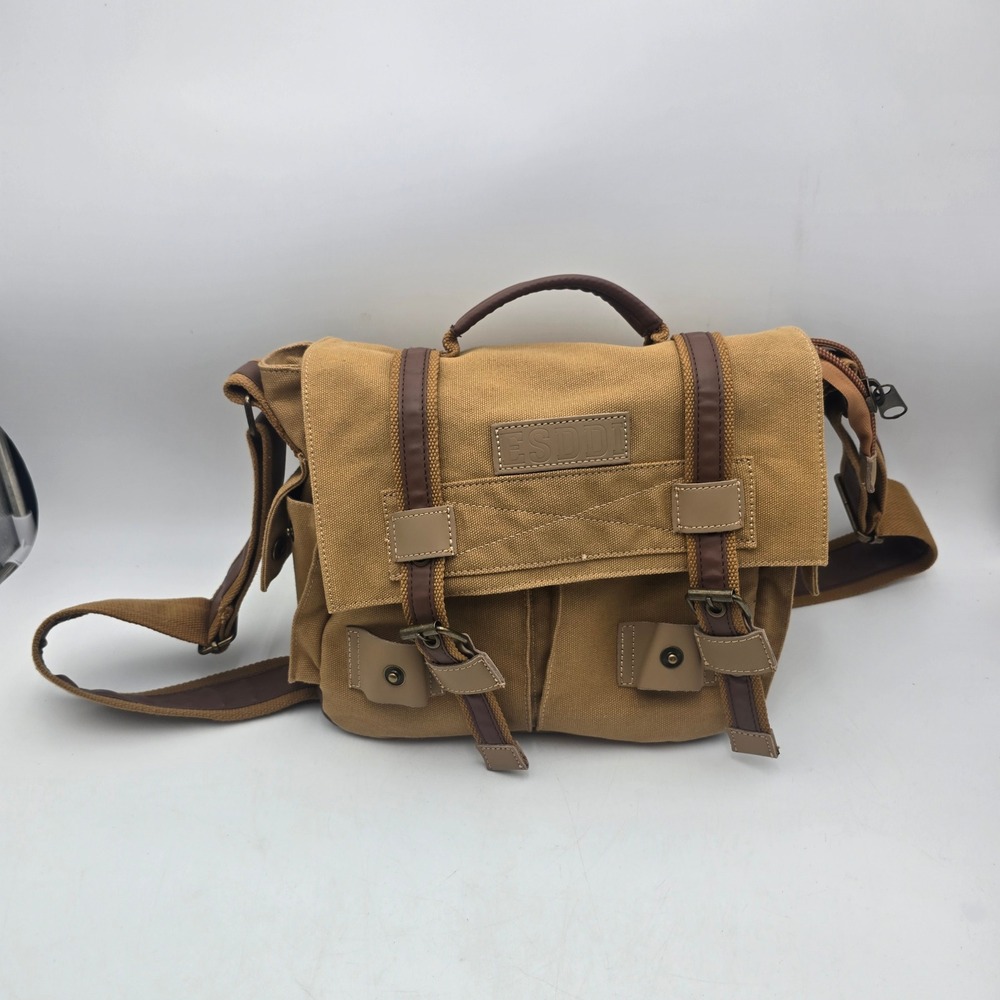 ESDDI Caden F1 Khaki Canvas DSLR Camera Messenger Bag Padded Shoulder Case